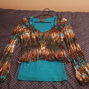 A blue and brown top